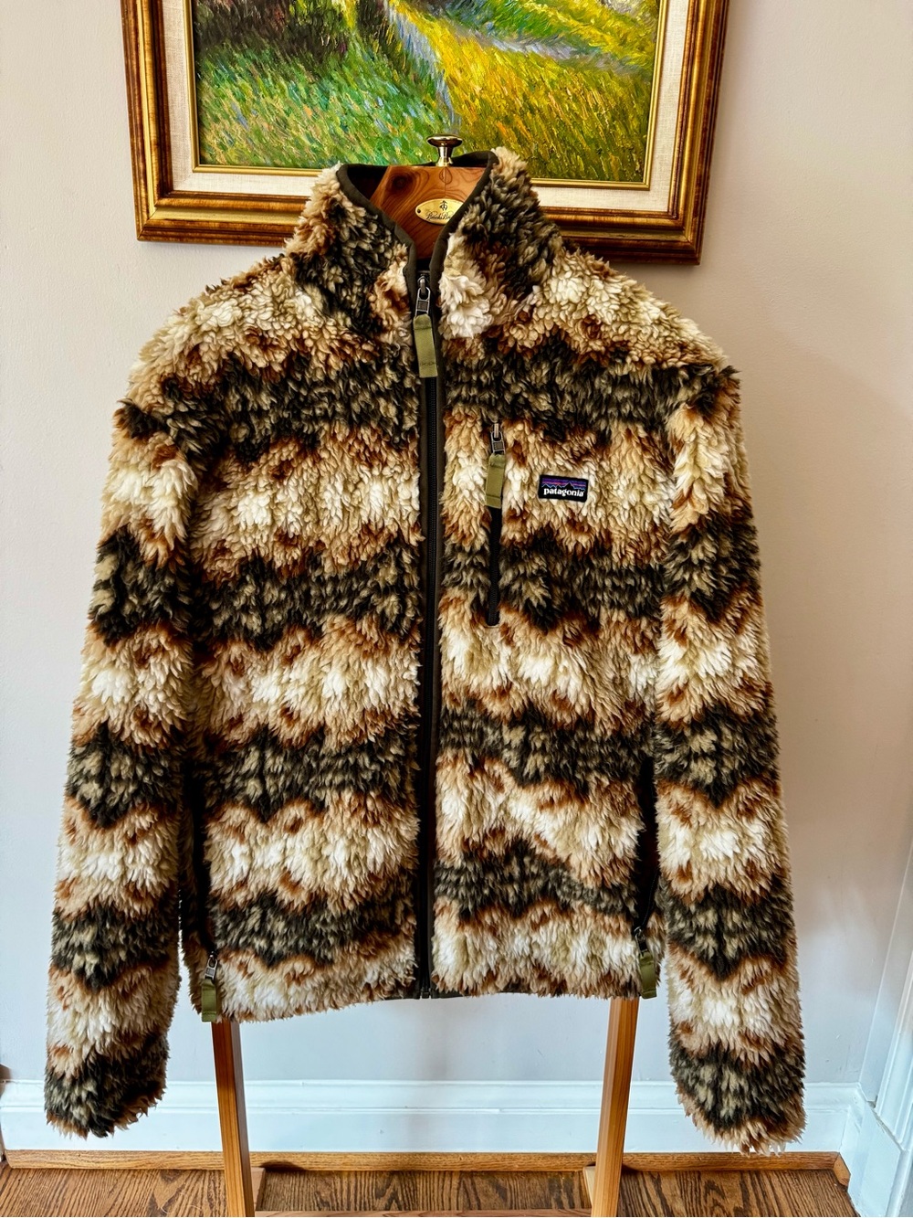 Patagonia Brown and Olive Sherpa-Lined Zip Jacket
